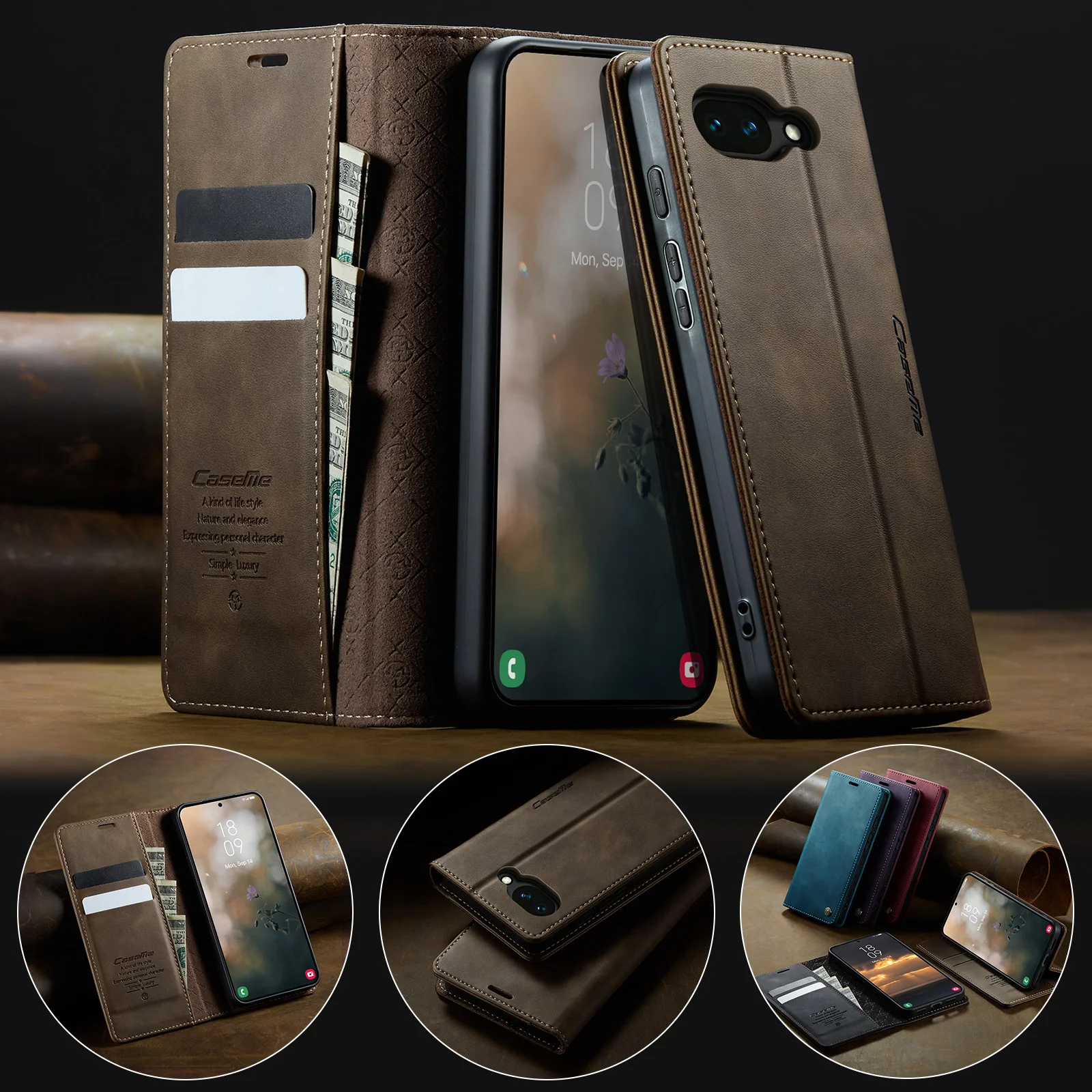 

Caseme-033 For Google Pixel 10A, Luxury Flip PU Leather Wallet Case Card Slots Money Bag Billfold Coin Purse Stand Full Cover