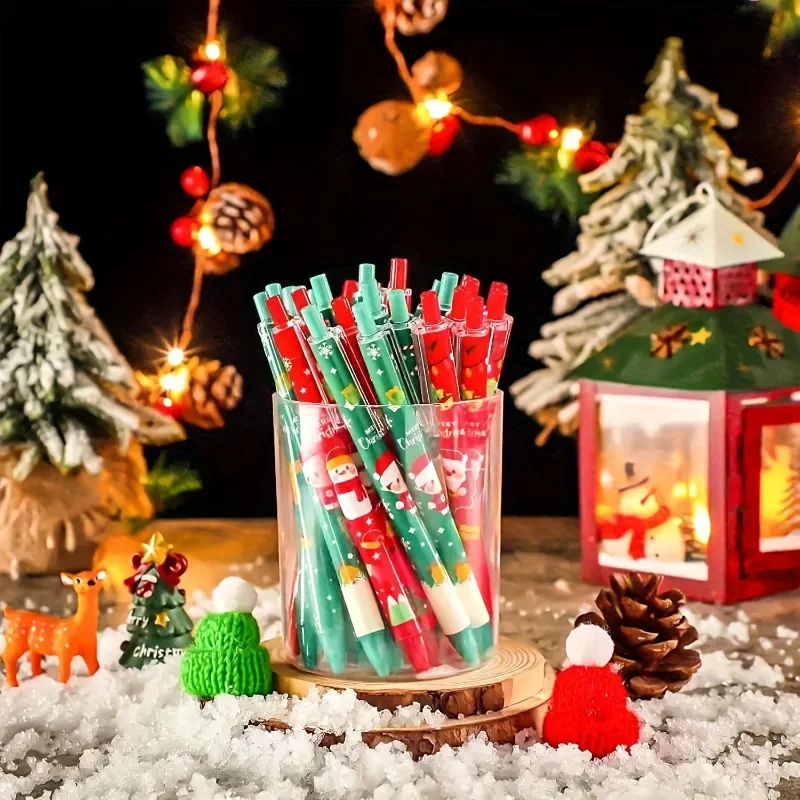 15/30pcs Christmas 0.5mm Gel Pen, Snowman Reindeer Santa Claus Print Decorative Office School Click-Type Signature Writing Gift image 4