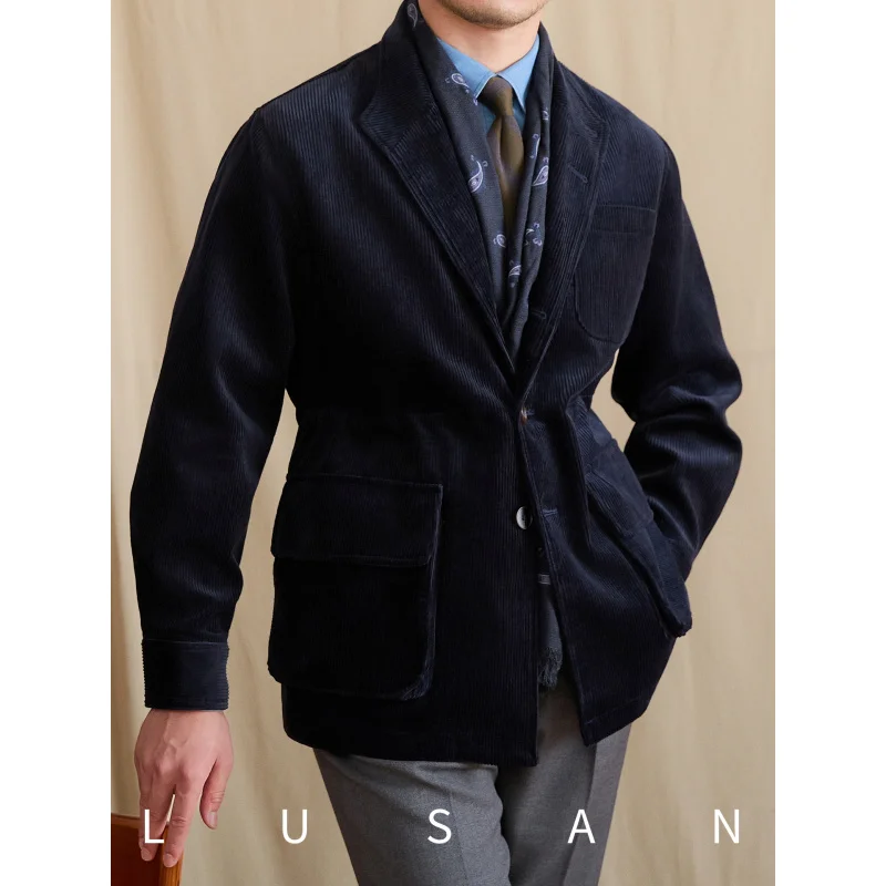 Mr. Lu San's Autumn and Winter Gentleman's WearTEBACasual Fashion Jacket Retro Outdoor Warm Corduroy Turn-Down Collar Jacket for