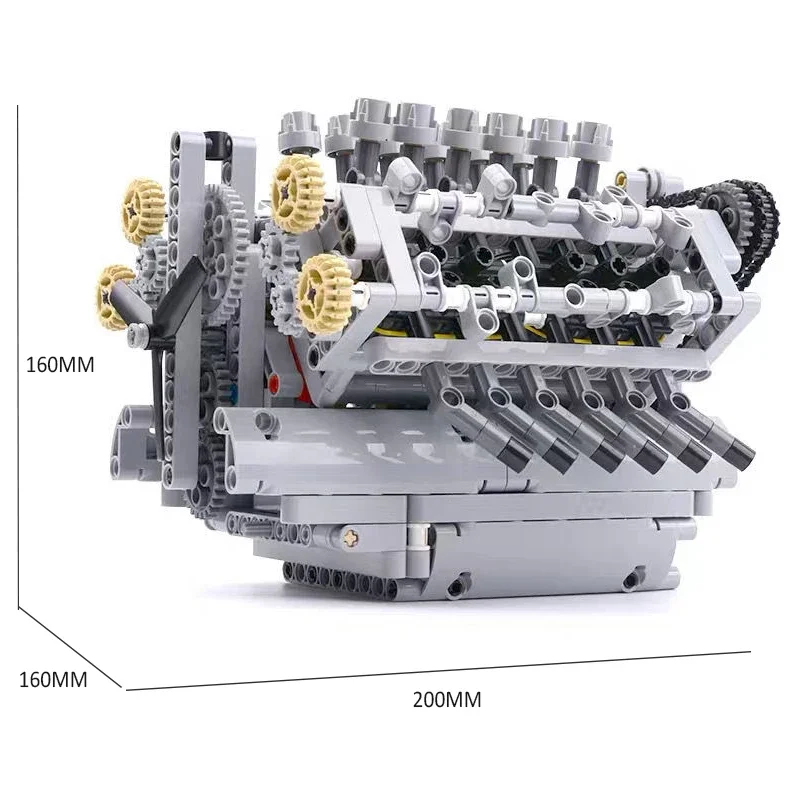 V12 Engine Building Block Kit 3D Motor Model Puzzle DIY Gearbox Modification Set Programming Engine Model Adult Educational Toys