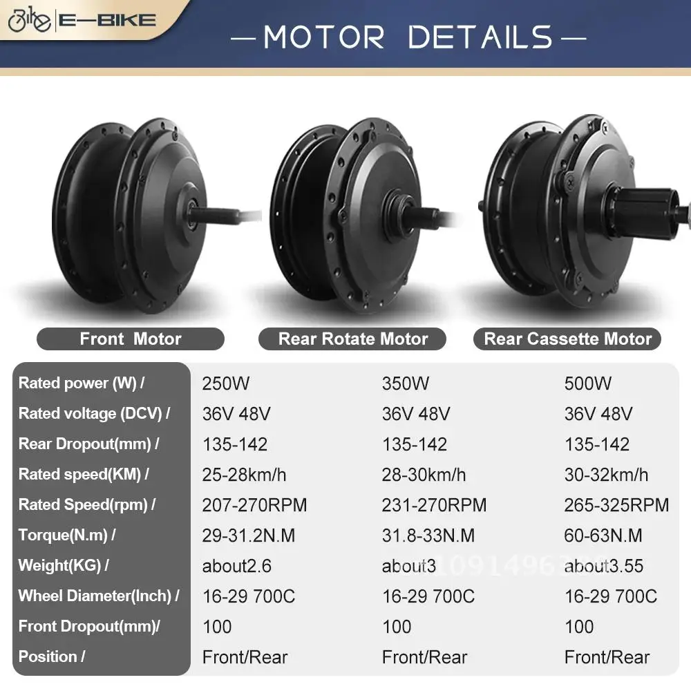 Electric Bicycle Motor 250W 350W 500W Gear Hub Motor 36V/48V Front Rear Brushless Motor For Ebike Conversion Kit