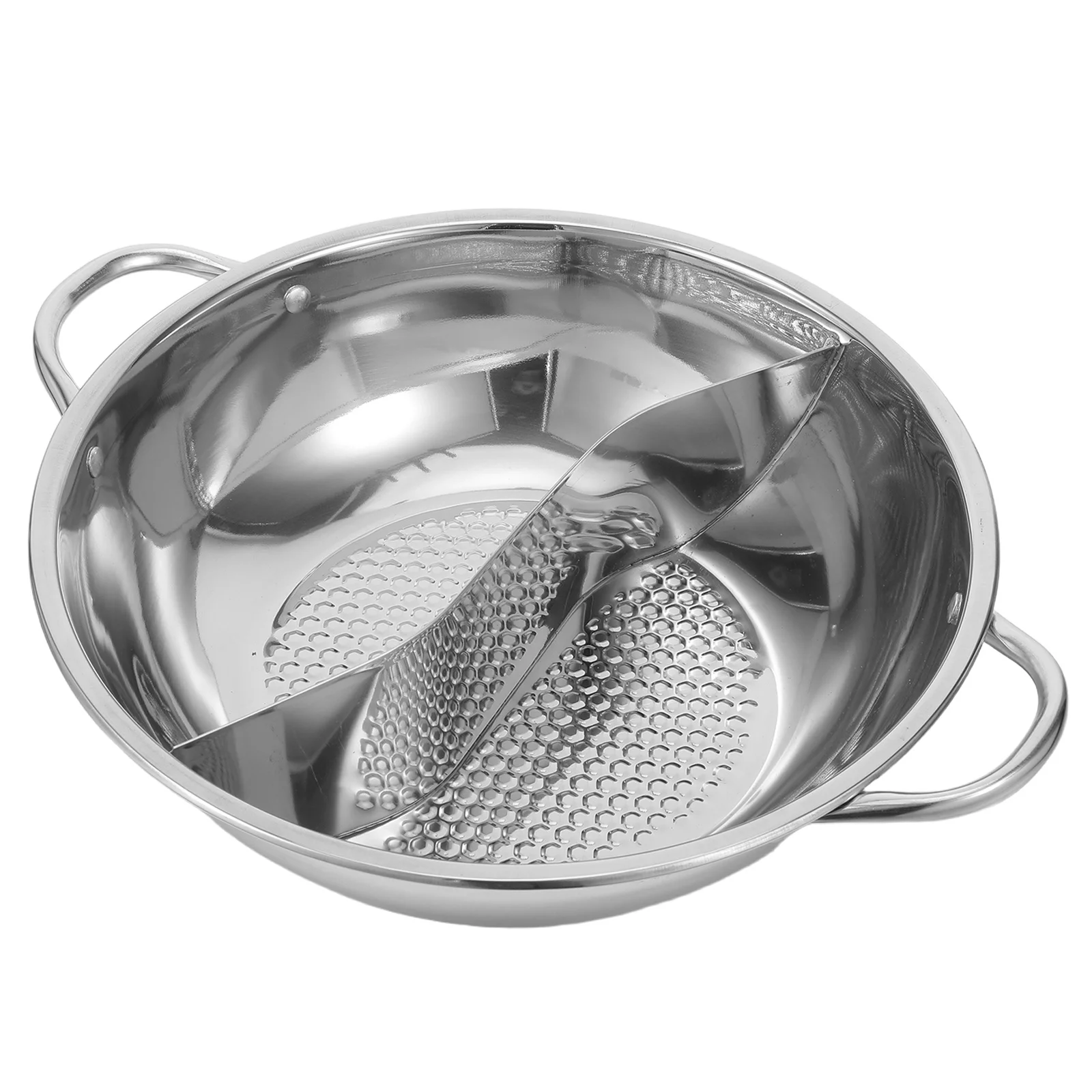 

11 Inch Stainless Steel Hot Pot With Divider Dual Flavored Cooking Pot Double Handle For Induction Gas Stove Anti-Sticking