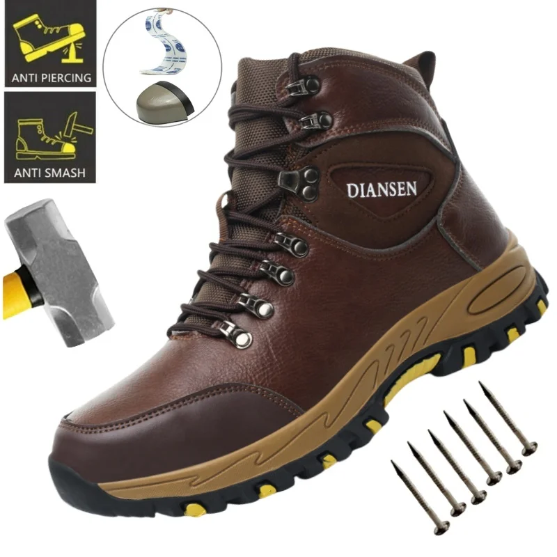 

TOP Quality Eur Size Leather Work Safety Shoes For Men Anti-puncture Construction Shoes Indestructible Anti Puncture Brown Boots