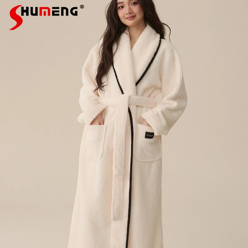 

Thickened Winter Couple Pajamas for Women Fleece Autumn Winter Warm Robe Set Female Japanese Style Oversized Bathrobe