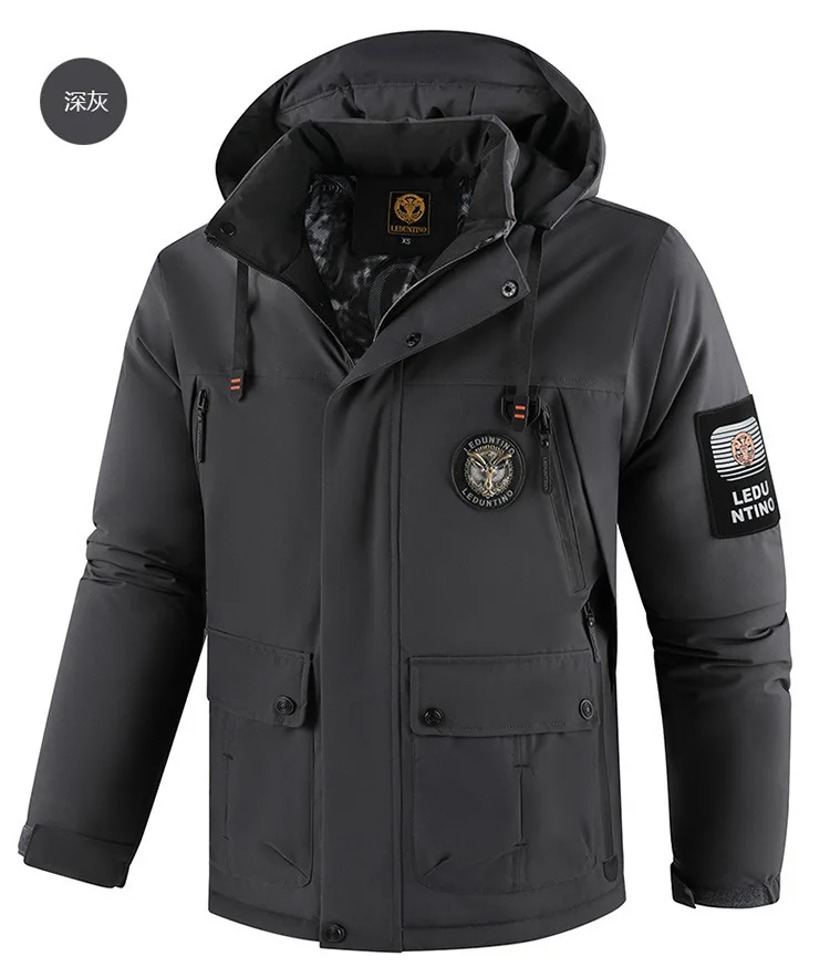 High-End Men's Winter Hooded down Jacket Windproof Warm Thick White Duck down Outdoor Top for Cold Weather