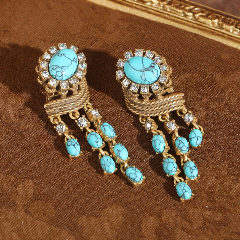 

Large Turquoise Drop Earring Vintage With Long Tassel Natural Rhinestone Beads Pendant Jewelry For Women 2025 Anniversary Trends