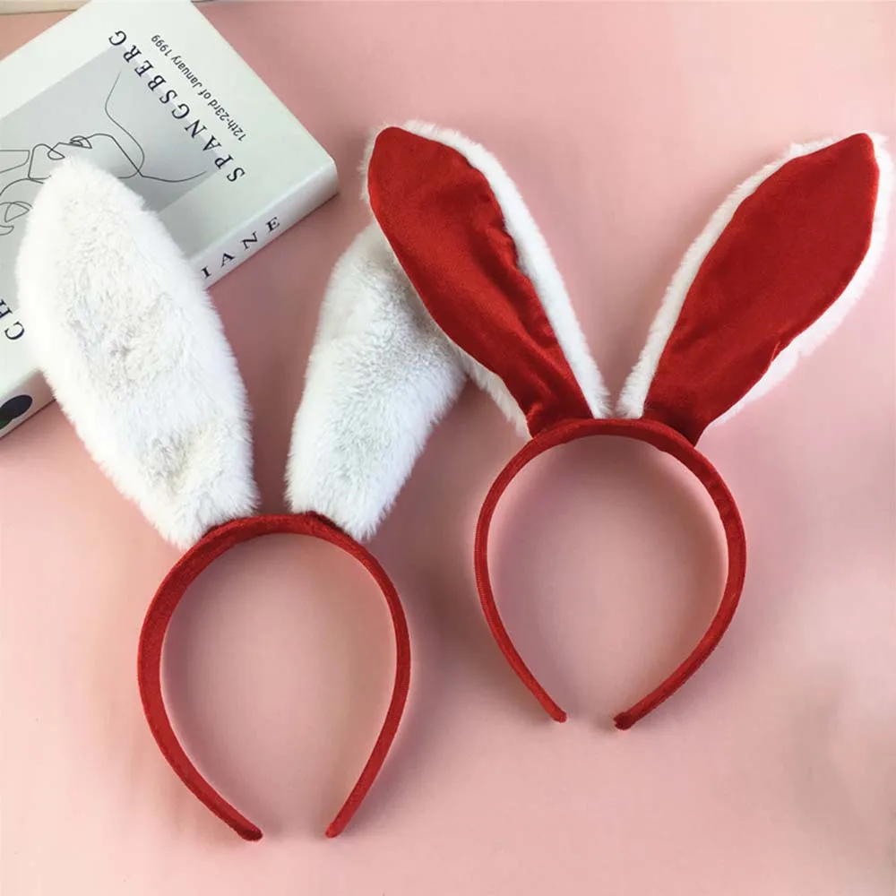 Cartoon Cute Red Velvet Rabbit Ears Headband Hair Hoop Cosplay Hair Band Headdress Dress Up Prop New Year Hair Accessories