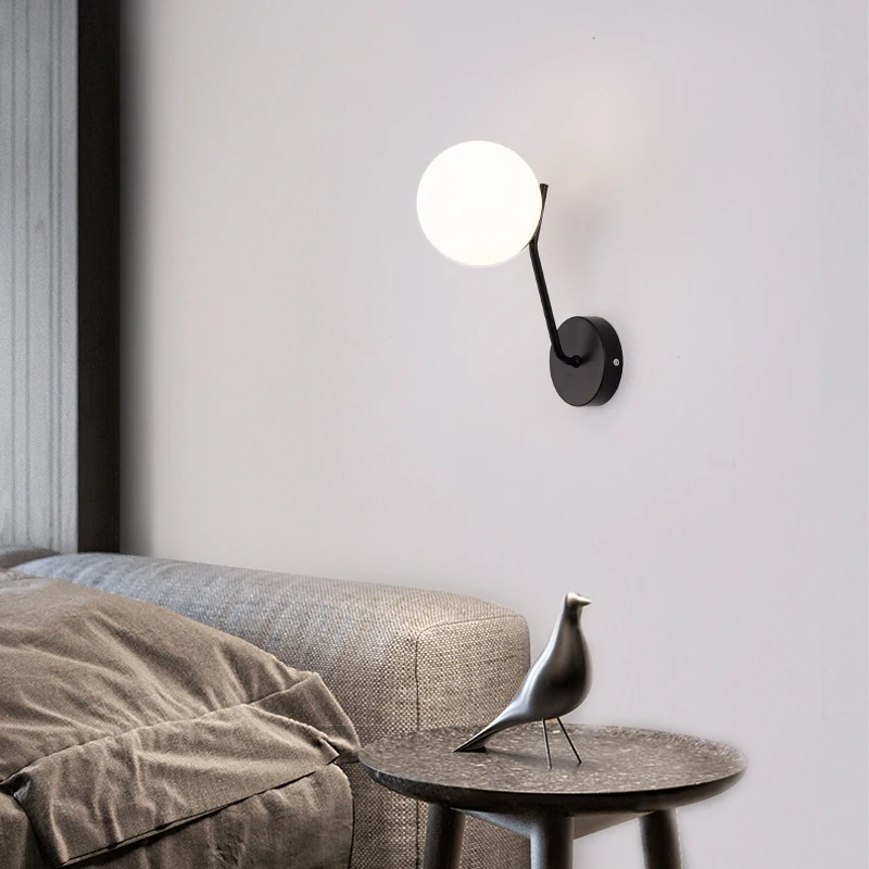 Lámpara LED de bola de cristal minimalista para dormitorio, accesorios de iluminación de pared interior con bombilla G9 de 7W, candelabro de pared