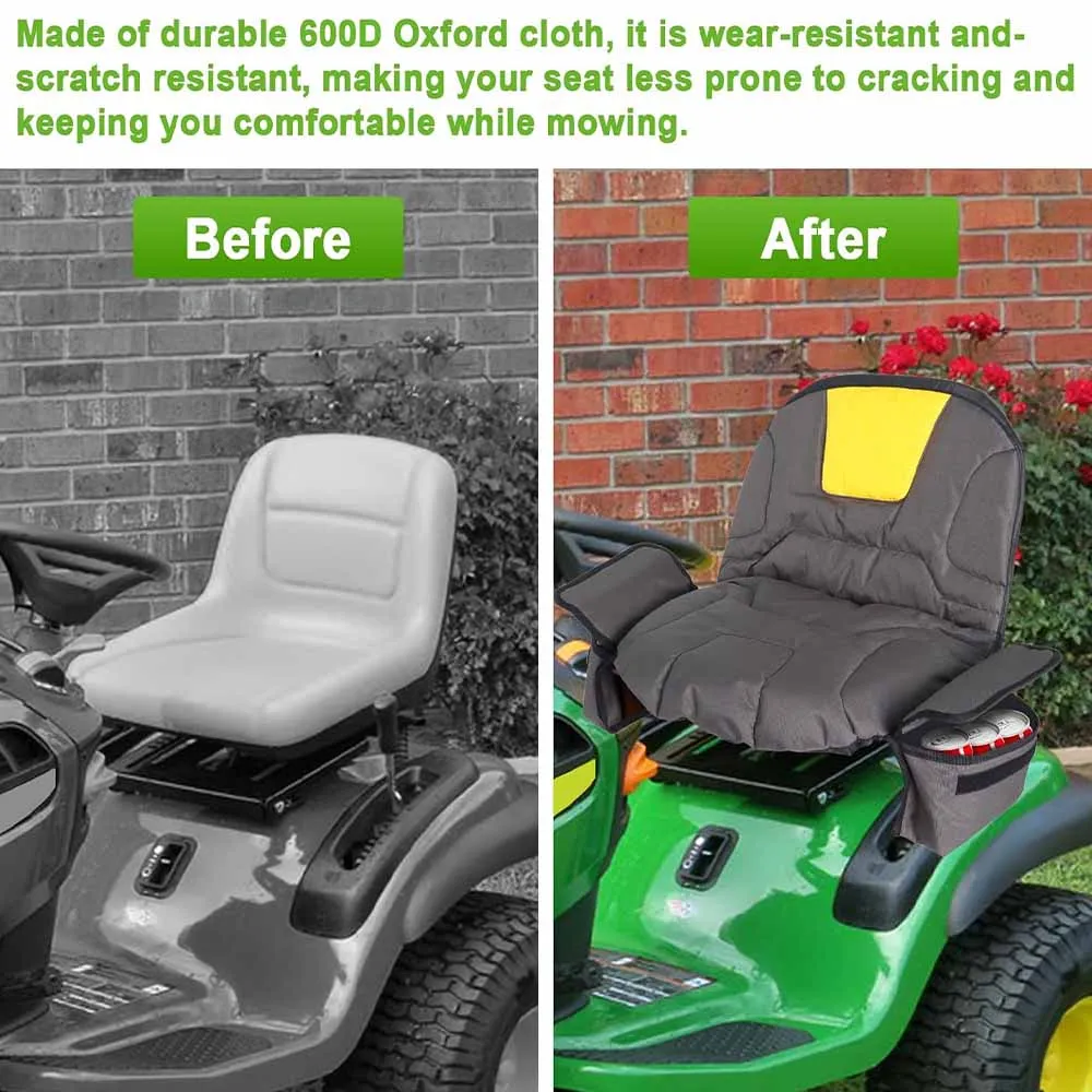

600D Oxford lawn mower seat cover,Riding mower seat cover with two storage bags,wear-resistant and tear-proof tractor seat cover