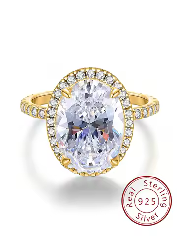 925 Sterling Silver Fashion Shiny Oval Full Zircon Ring For Women Match Daily Outfits Party Luxury High Quality Fine Jewelry