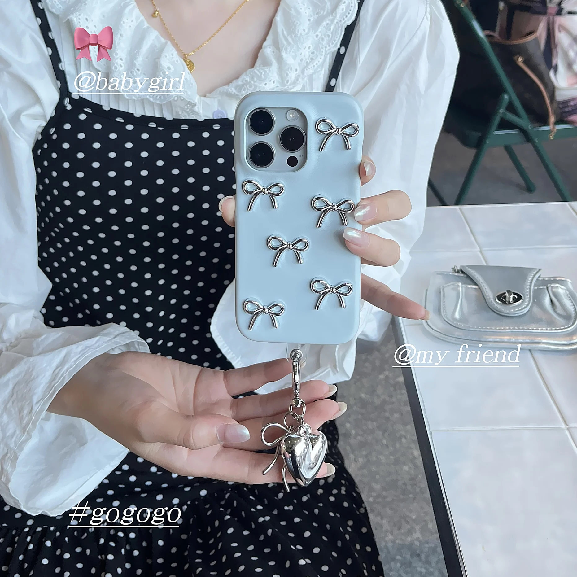 الأزرق الجلود الاصطناعية 3D Bowknots مع القلب استرخى جرلي جراب هاتف آيفون 16 15 14 13 برو ماكس غطاء الهاتف الخلفي كابا #6