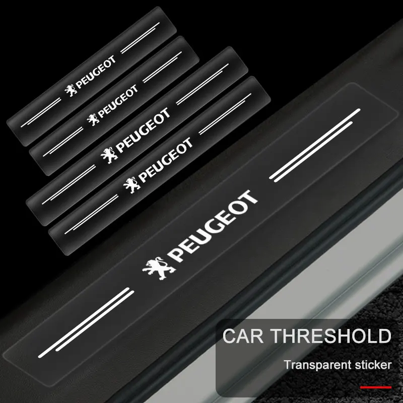 

4pcs Car Door Sill Transparent Protector Stickers For Peugeot 407 508 2008 5008 307 308 3008 206 207 208 107 106 205 4008