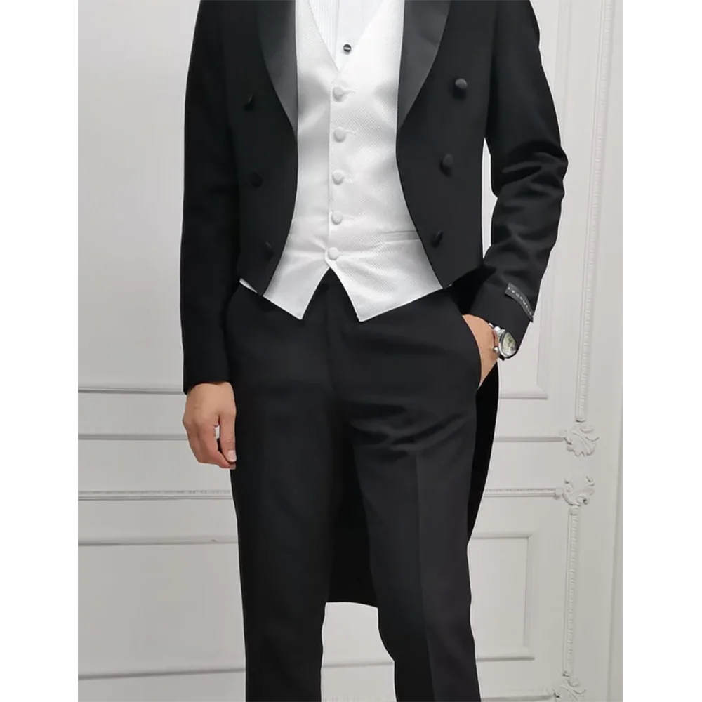 Fashion Slim Tailcoat Men Suit Peak Lapel 3 Pieces(Jacket+Pants+Vest) Male Formal Wedding Party Set