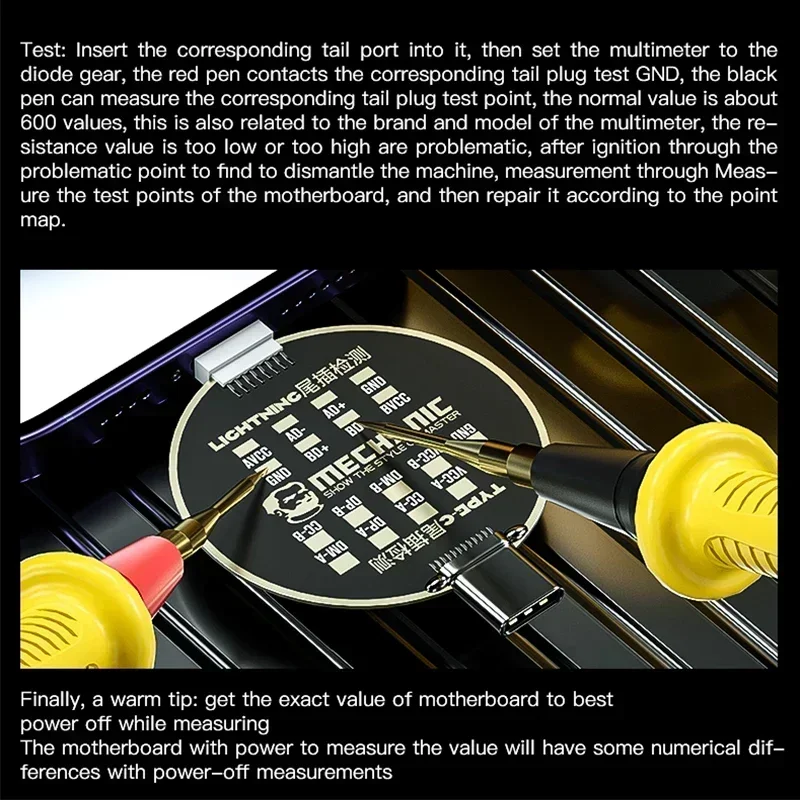 MECHANIC T810 mobile phone tail plug test board suitable for IPHONE Android Lightning TYPE-C non-charging fault detection