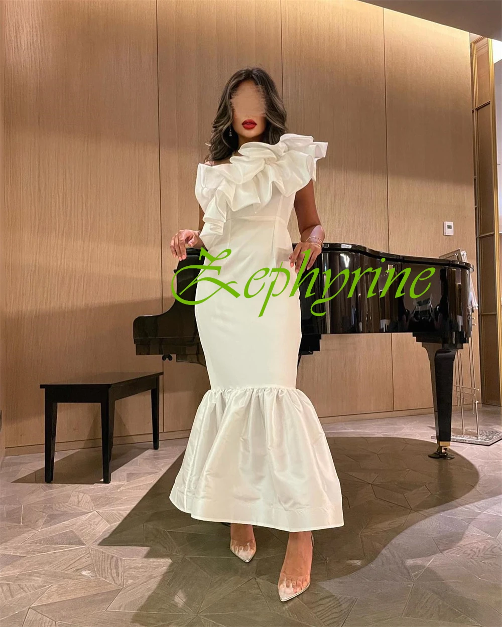 ที่กําหนดเองแขนกุด Mermaid JERSEY ชุดราตรีสีขาวอารมณ์ PARTY Dresses Elegant ชุดพิเศษ