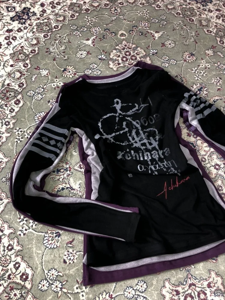 تي شيرت أمريكي عتيق للفتيات الساخنة مكون من قطعتين تي شيرت نسائي Y2k Harajuku Gorhic بقصة ضيقة بحاشية غير منتظمة تي شيرت أنيق للثقافة الفرعية