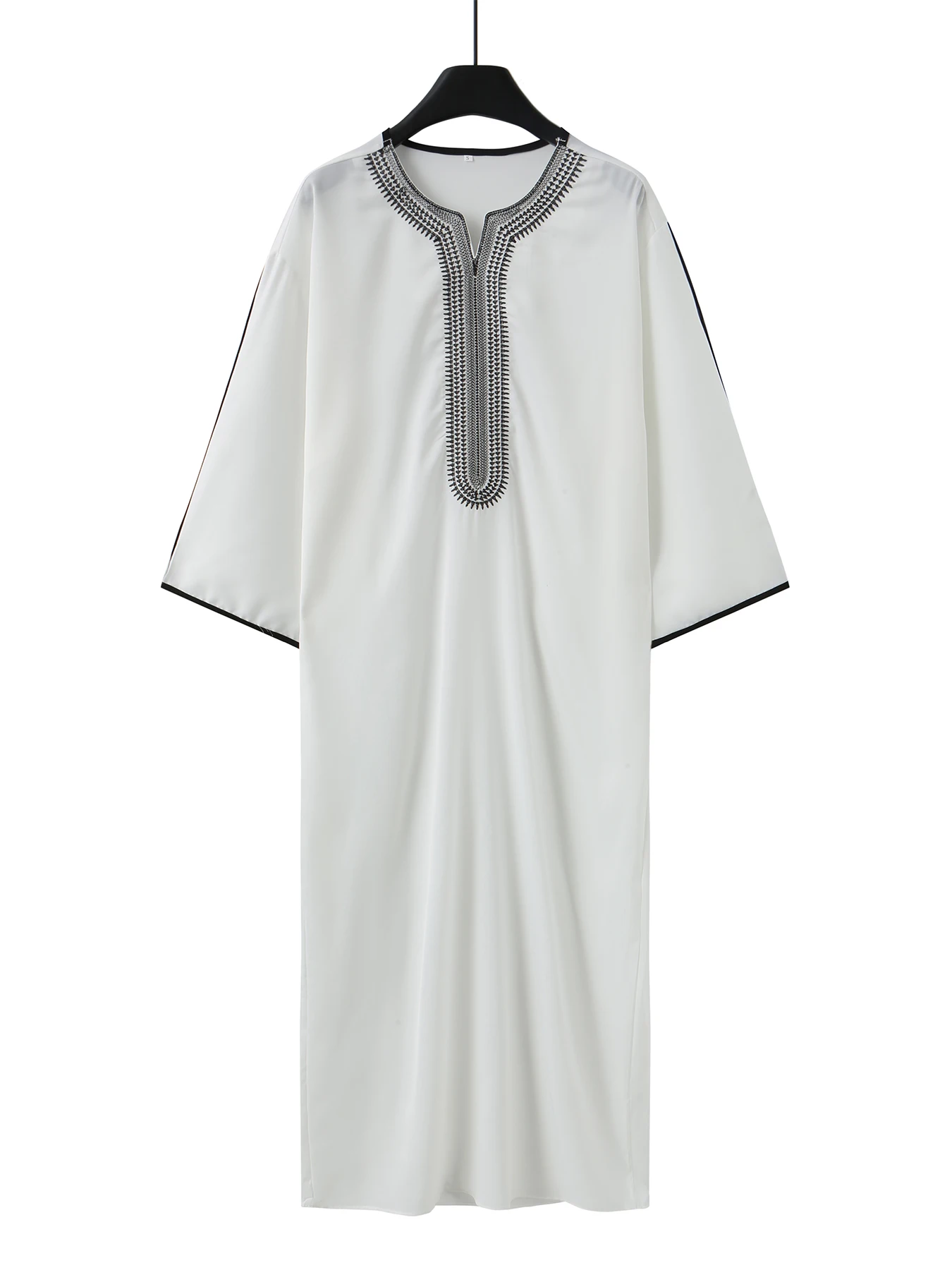 2024 New Islamic kaftan White Muslim short sleeve embroidered garment Embroidered short sleeve