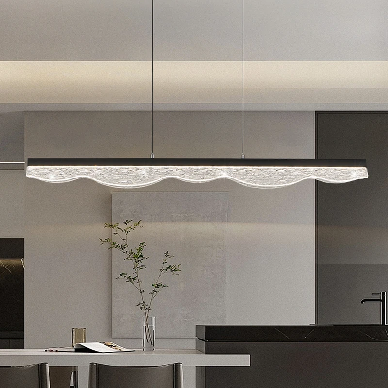 Italian Minimalist One-word Long Restaurant Pendant Lamp 2026 New Light Luxury High-end Resin Texture Acrylic Chandelier