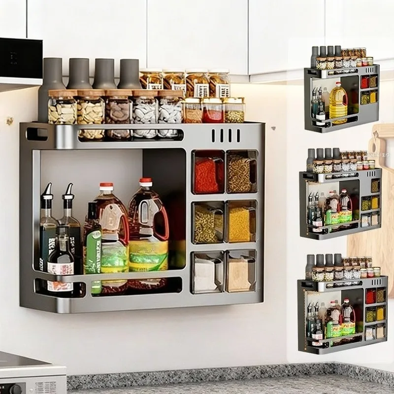 2026년 신제품 벽걸이형 금속 향신료 랙, 4/5/6개의 양념통 포함, 병, 항아리 및 용기용 공간 절약형 주방 정리함