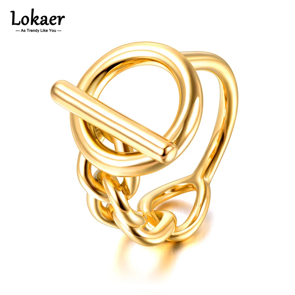 Lokaer Stainless Steel OT Style Geometric Abstract Fashion Party Ring Personalized Charm Waterproof Jewelry For Women New R23003