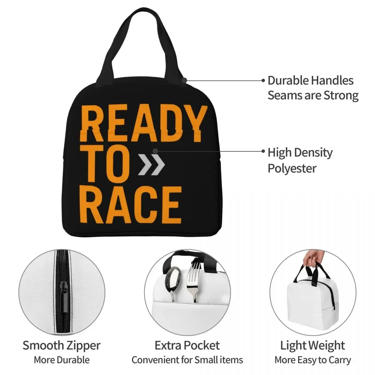 Isolierte Lunchtasche „Ready To Race“, auslaufsicher, für Motocross, Bitumen, Bike Life, Lunchbehälter, Kühltasche, Tragetasche, Lunchbox, Schule, Reisen