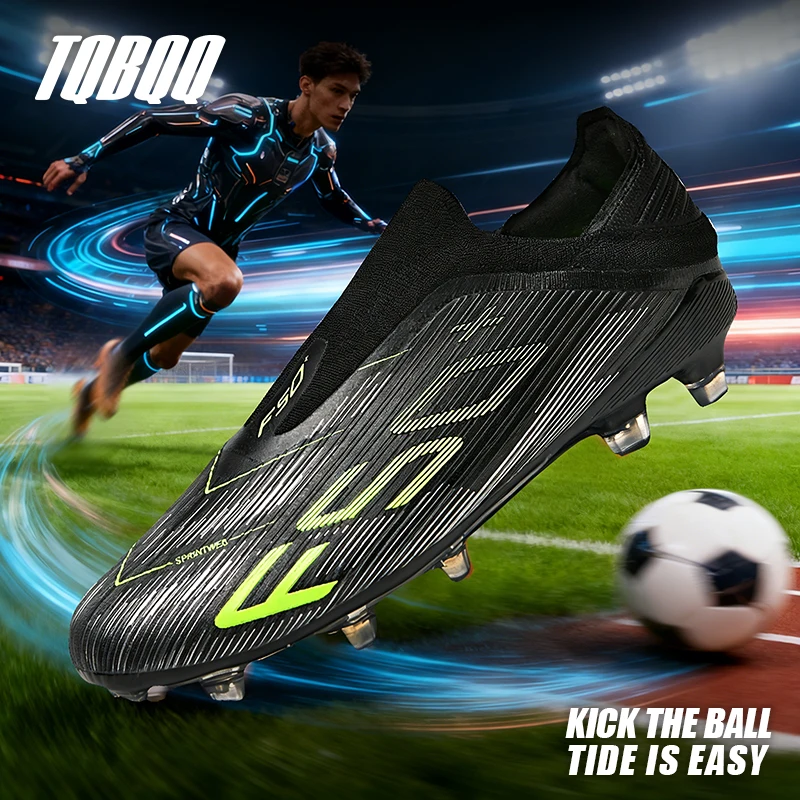 

Men's Laceless Soccer Shoes FG/TF Training Football Boots for Youth Turf Soccer Cleats Grass Indoor Training Football Sneakers