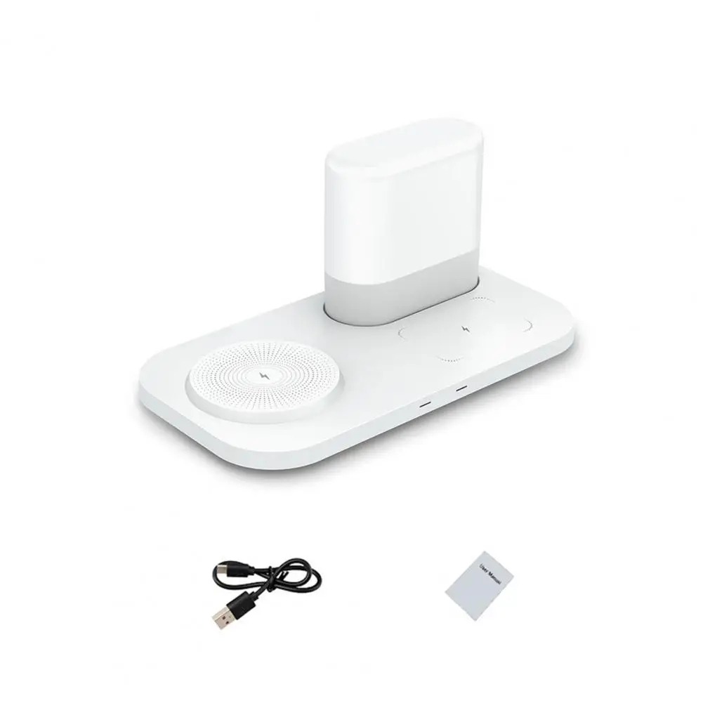 

1 Set Wireless Charger Three Color Temperature Touch Switch 15W 3-in-1 Night Light Headphone Charger