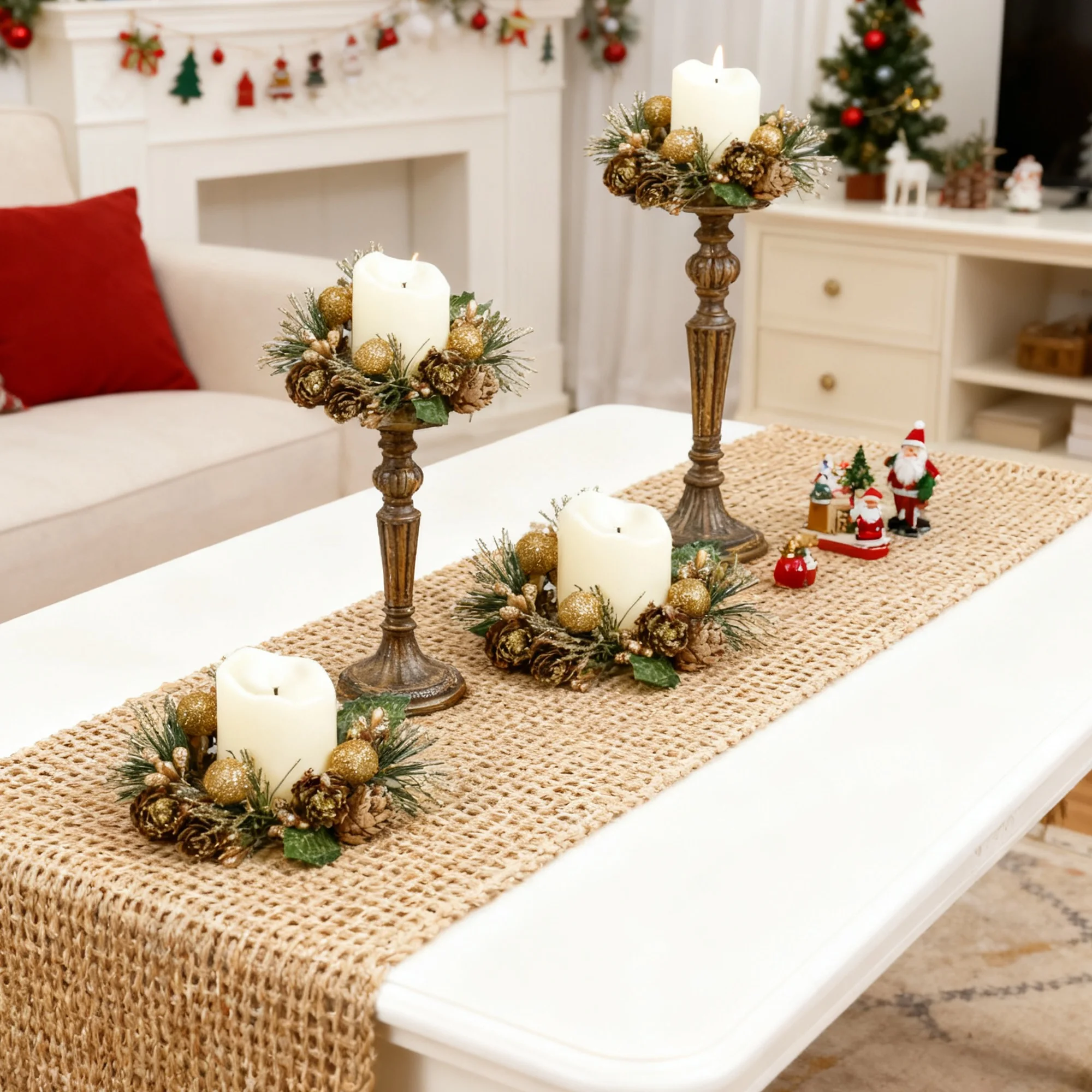 

2025 Новые рождественские свечи, набор из 6 украшений со светодиодными свечами для центрального стола, входной двери, каминной и окна