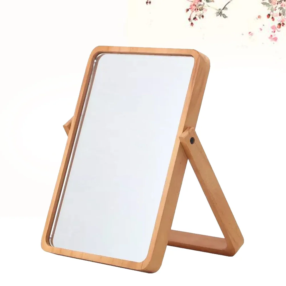 Rechteckiger Make-up-Spiegel mit Holzrahmen, Glas-Desktop-Spiegel, elegantes Schlafzimmer, Badezimmer, Dekor, stabiler Stützwinkel