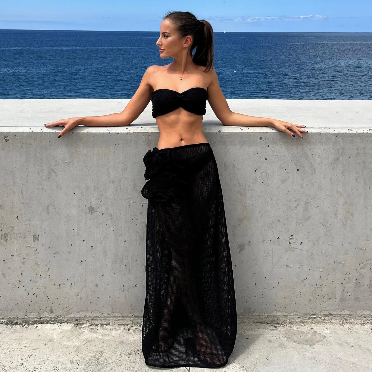 

3 шт. купальник с цветочным принтом, сексуальное бикини 2025, женский купальник, вязанное крючком платье, купальный костюм с лямкой на шее и рюшами, купальный костюм, пляжная одежда, бандо, бикини