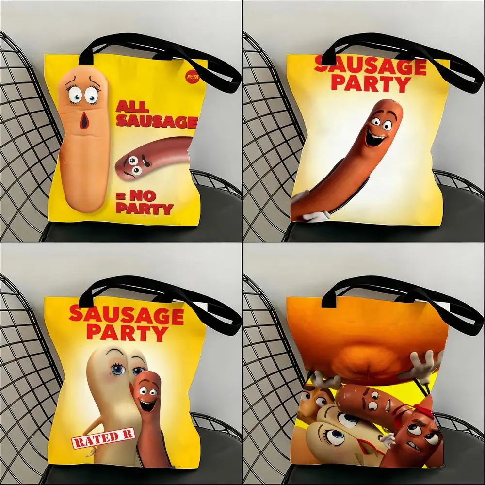 أكياس تخزين حفلات S-Susage من فيلم الرسوم المتحركة للمغامرة، حقيبة كتف قماشية خفيفة الوزن للمتسوقين عصرية صديقة للبيئة متعددة الاستخدام مع La #1