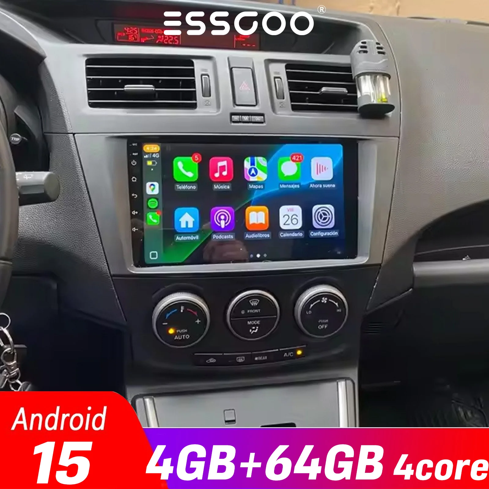 Android 15 4+64GB Auto-Radio Multimedia-Videoplayer GPS für Mazda 5 2010-2015, CarPlay, Android Auto, WLAN, Stereo mit Kamera ESSGOO