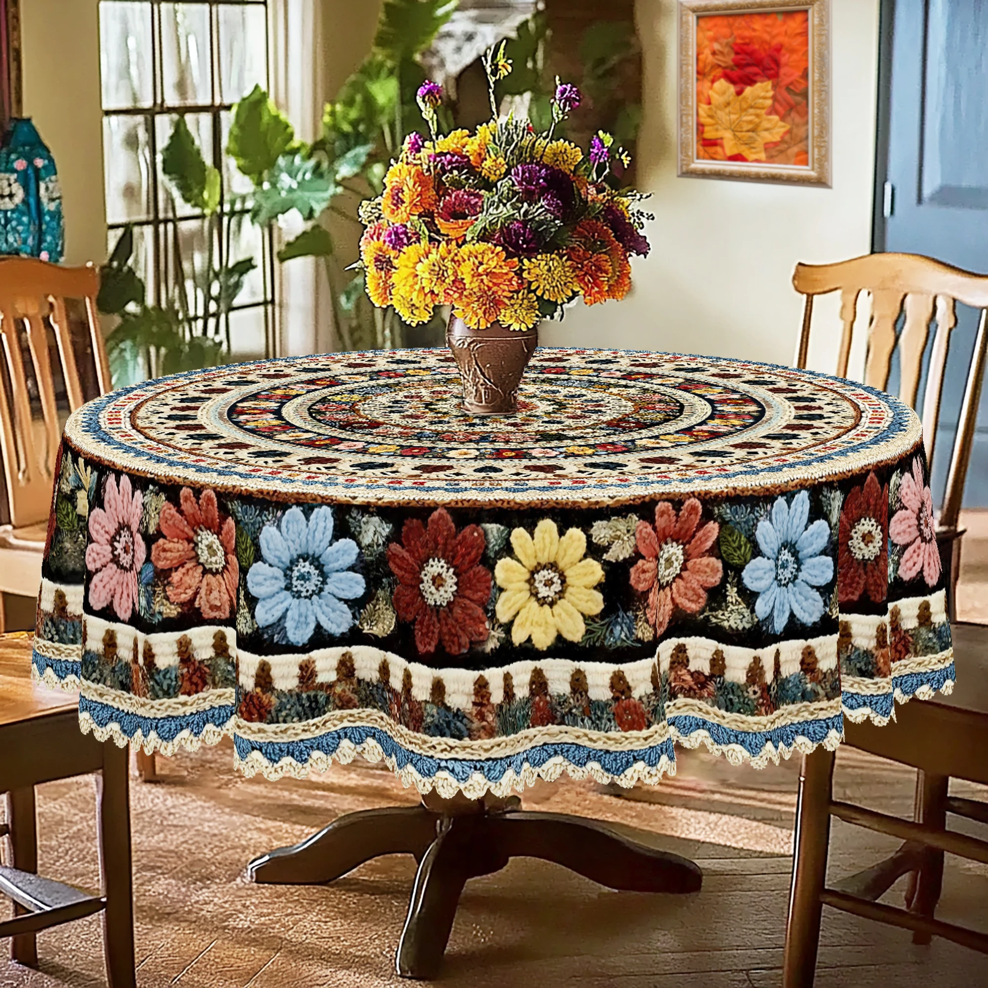 1 Piece Floral-Themed Printed Tablecloth, Vintage Farmhouse Style, Embroidered Floral Pattern Design, Suitable for Spring and Summer Wedding Season, Mother's Day, Anniversaries, Camping, Picnics, Holiday Gatherings, Birthday Party Decorations, Kitchen Accessories, Tablecloths for Indoor and Outdoor Use in Restaurants, Patios, and as a Perfect Gift for Friends