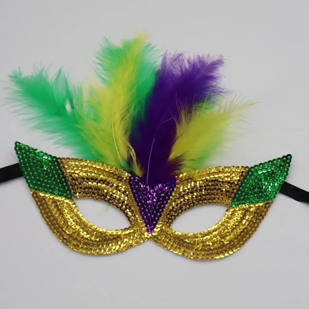 Vintage Style Half-Face Mask Black Feather Angel Feather Masquerade Mask Gothic Design Sequin Decoration Cosplay Mask
