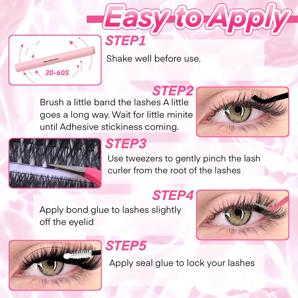 Kit de extensión de pestañas DIY, individuales, 9-16mm, con pegamento y sellador, esponjosas y naturales 5