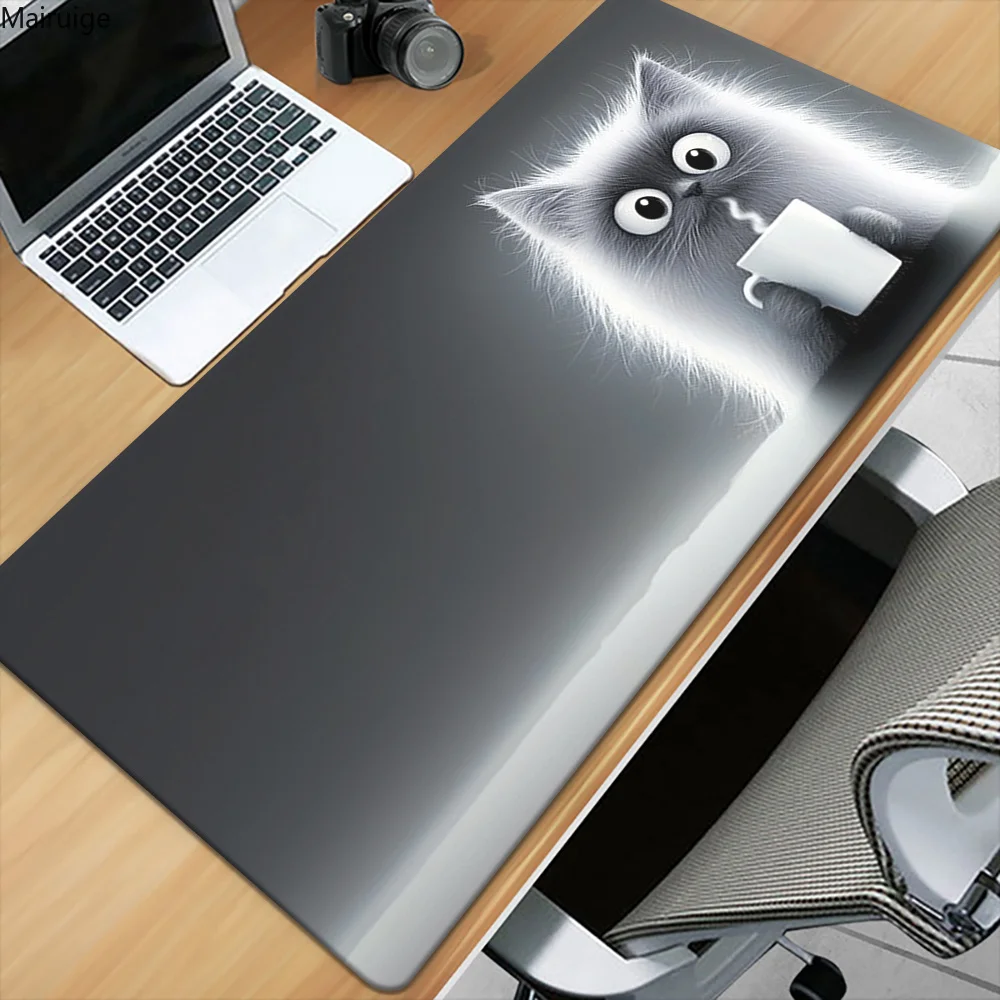 

Коврик для мыши с милым белым котом, большой игровой противоскользящий резиновый коврик для мыши XXL, настольные коврики, подходящие для офисного геймера, длинный настольный коврик 900x400 мм