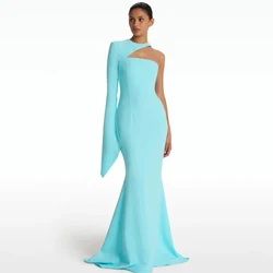 Pale Turquoise Thanksgiving Dresses Jersey Bespoke Occasion Gown Mermaid&Trumpet One-shoulder Tea Length Dresses