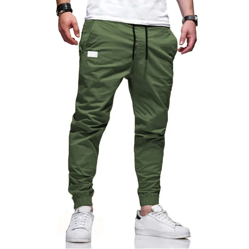 Pantalon Cargo pour hommes, Long, couleur unie, droit, à lacets, taille élastique, coupe cintrée, épissure de poche, cordon de serrage décontracté, automne