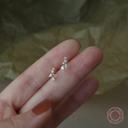 S925 Sterling Silver Zircon Wheat Ears Stud Earrings for Women Small Vines Leaves Earring Korean Fashion Plated 14k Gold Jewelry