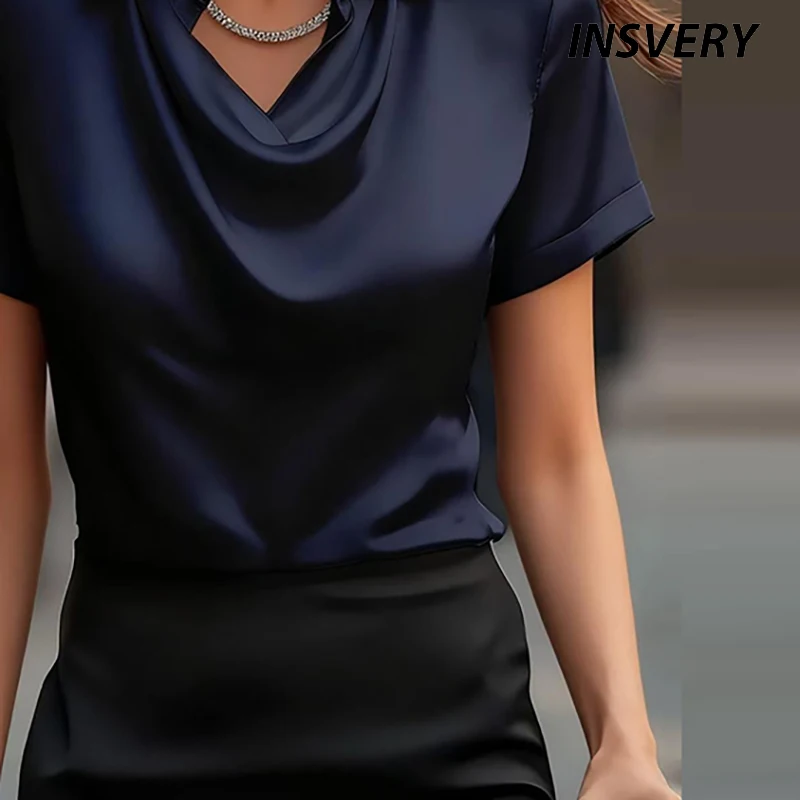 

New All Match Satin Shirt Women And Blouses Women Fashion Short Sleeve Shirt Women Elegant Silk Shirt Office Lady Tops