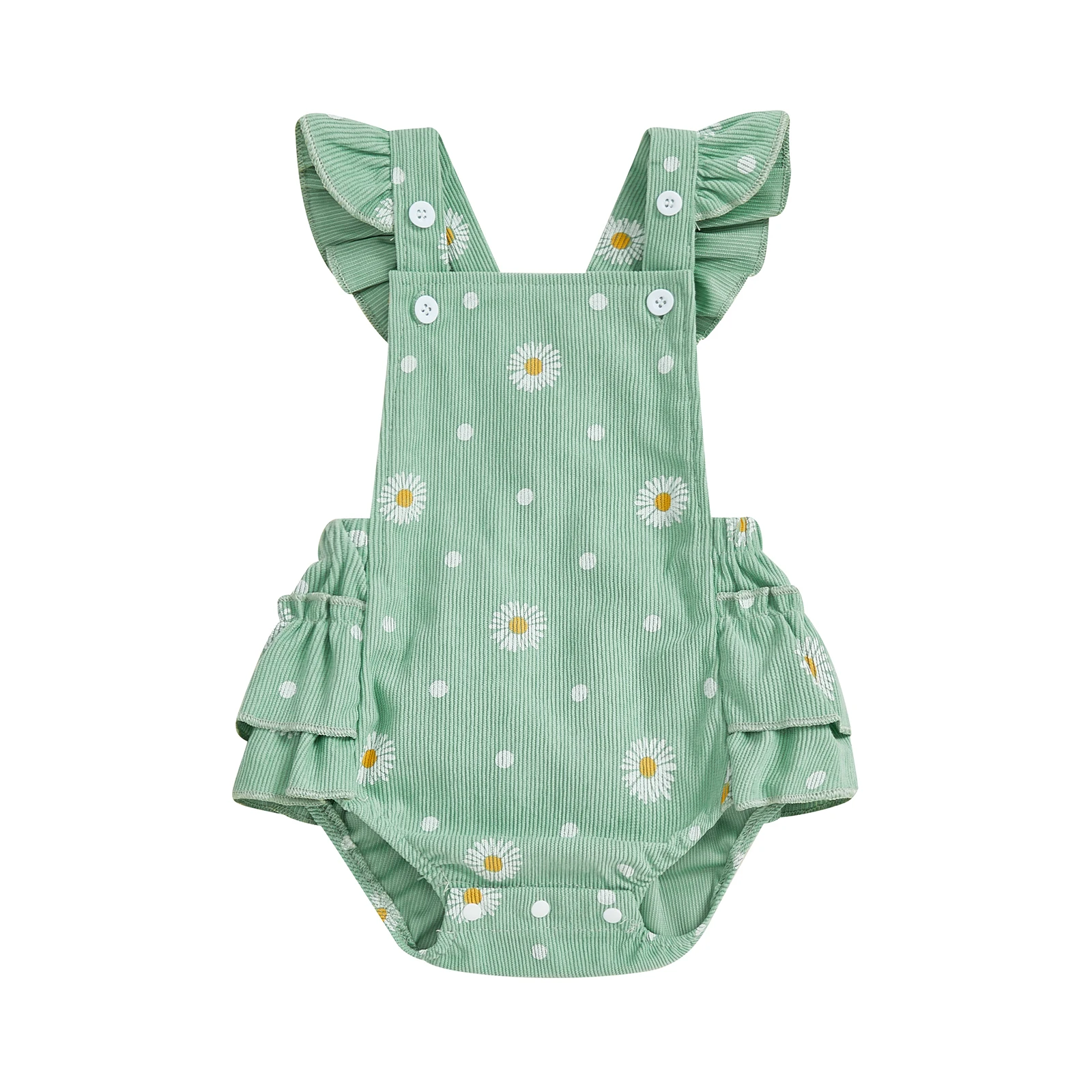 طفلة الخريف الملابس أزياء ديزي دوت طباعة أكمام ساحة طوق رومبير اللباس