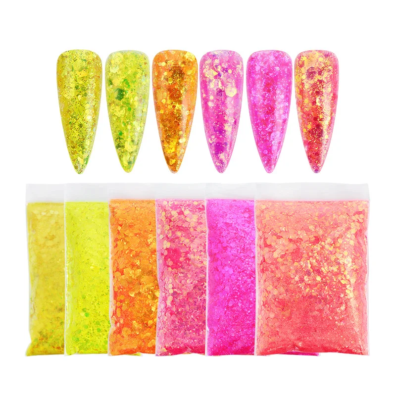 10 g/borsa Holographic Mixed Size Chunky Nail Glitter paillettes Sparkly Flakes fette Manicure