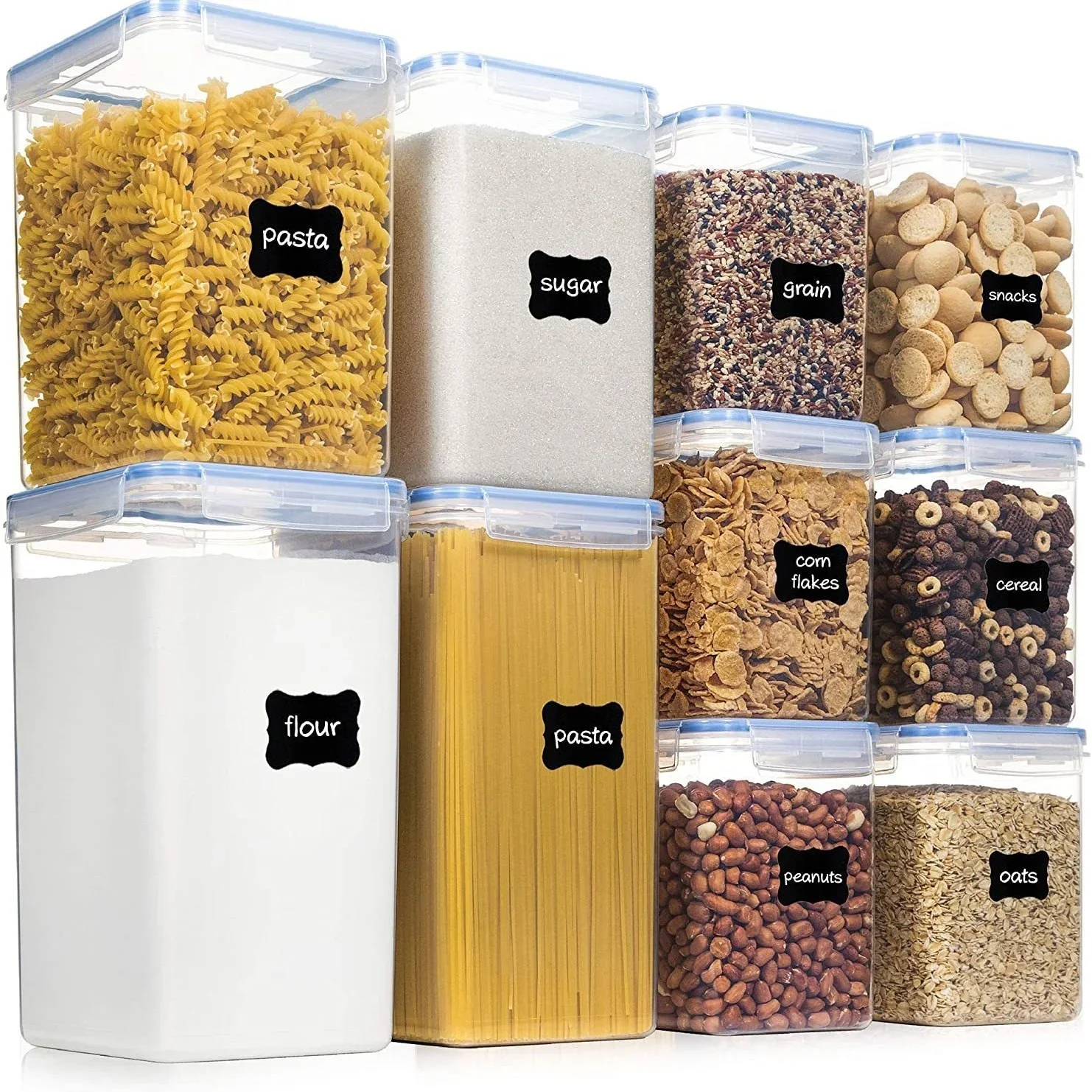 10-Piece Set of Grain Storage Boxes Transparent Plastic Fresh-Keeping Sealed Jars Rice Buckets Moisture-Proof Food Storage