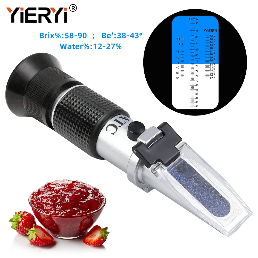 Yieryi Refractometer Honey Tester 58-90% Brix 38-43° Baume 12-27% Water Beekeeper Bee Honey Refractometer Sugar Meter