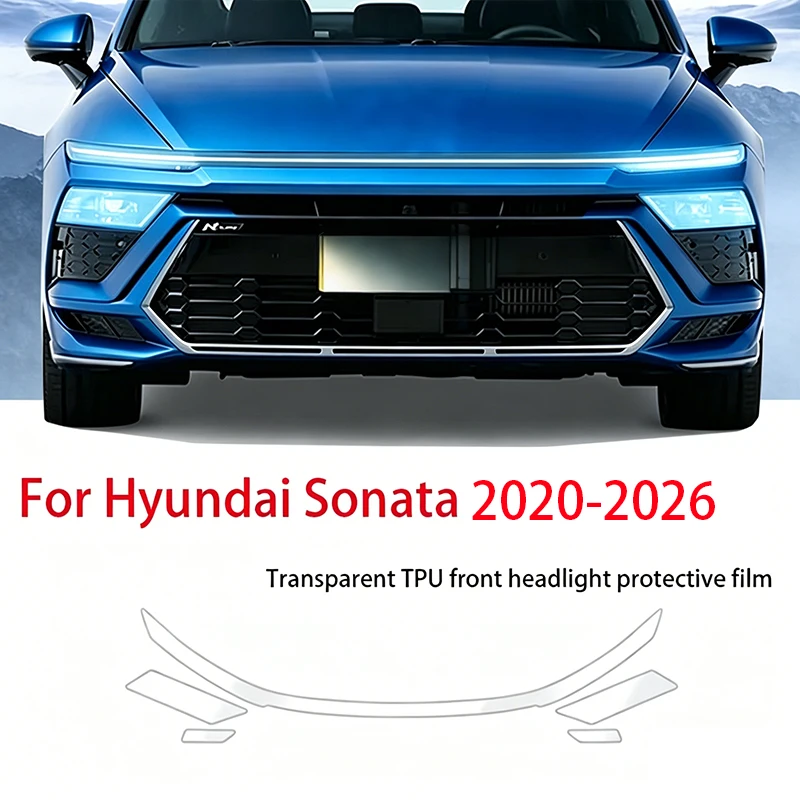 Защитная виниловая пленка из ТПУ/ППФ для фар Hyundai Sonata 2020-2026, предварительно вырезанная, глянцевая, черная, с эффектом тонировки, антицарапийная