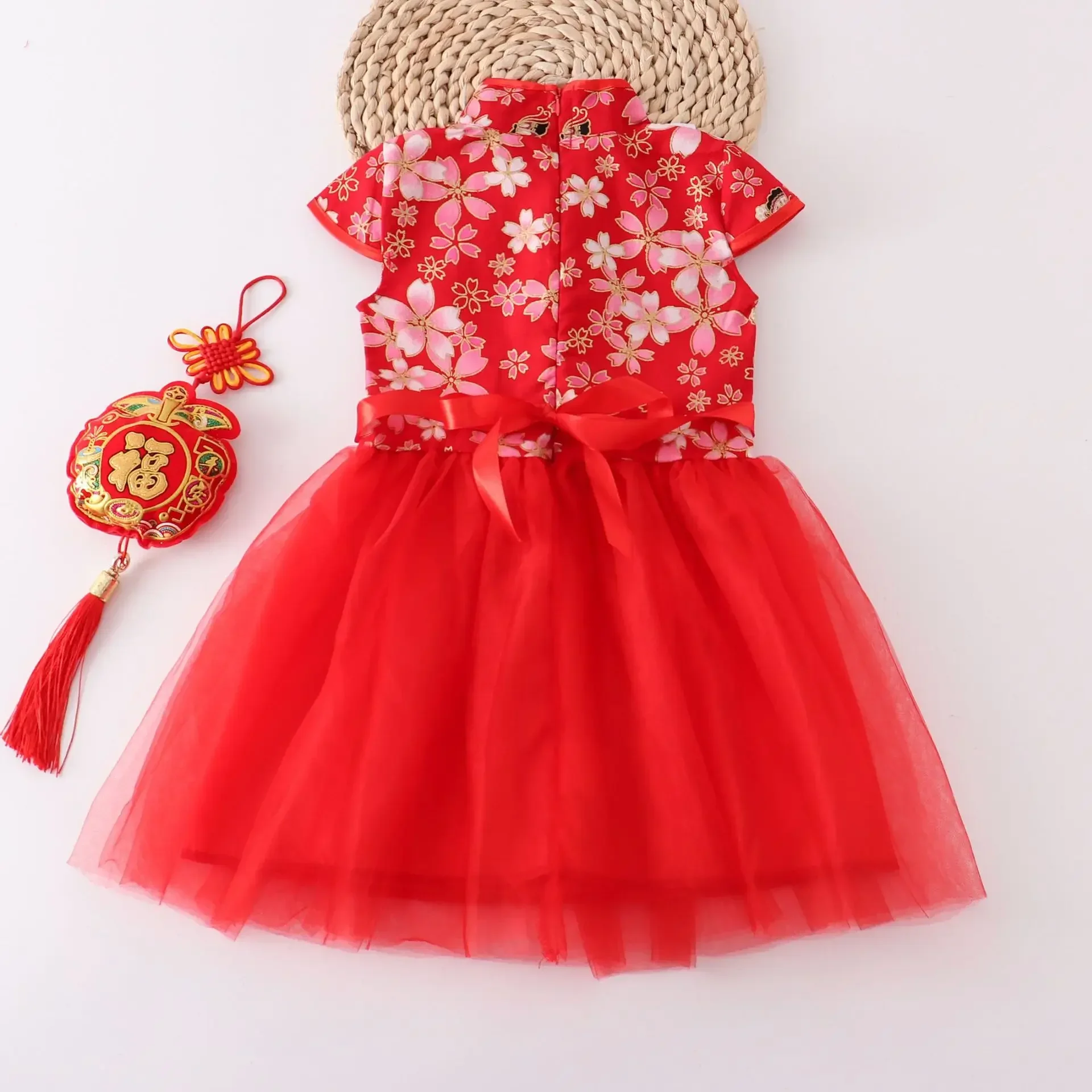 Rotes Sommerkleid für Kinder, Qipao, chinesische Mode, Performance-Cheongsam, Netzstoff, Prinzessinnenkleider, Tanzkleidung für Kinder, Vestidos – Detail 34