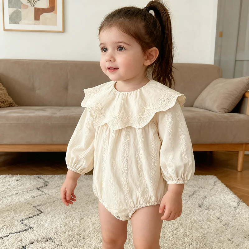 

2025 New Spring Autumn Newborn Baby Girl Bodysuits Round Neck Cotton Grid Newborn Baby Girl Jumpsuit Children One Piece Clothing