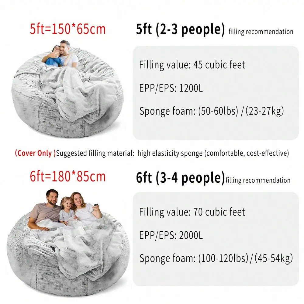 Filler Bean Bag Chair Cover Without Filler,Big Round Soft Fluffy PV Velvet Washable Bean Bag Lazy Sofa Bed Cover For Adults,Liv view 4