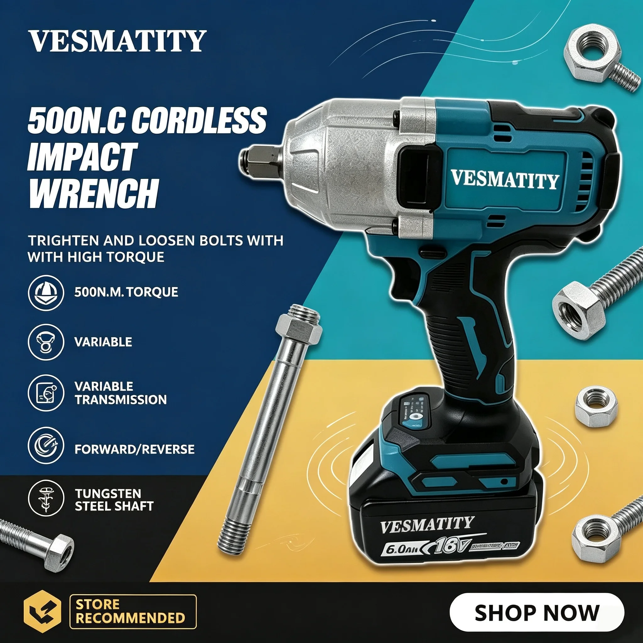 Brushless Cordless Electric Impact Wrench High Torque Rechargeable Tool for 6.0Ah Battery Heavy Duty 18V Cordless Impact Driver