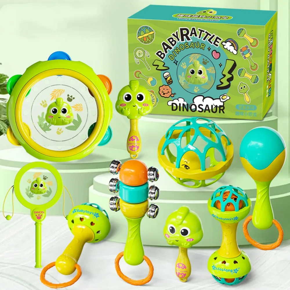 8/9 pezzi di alta qualità colorato a forma di cartone animato sonaglio giocattolo giocattolo sensoriale in plastica leggera campanella onda tamburo neonato